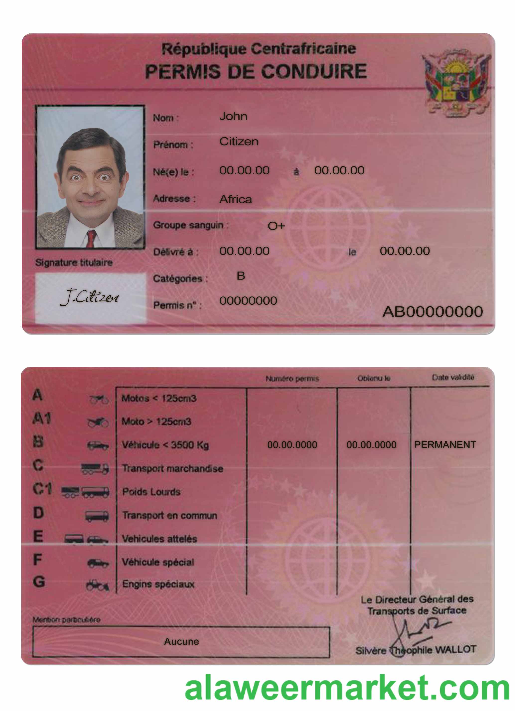 Central African driving license
